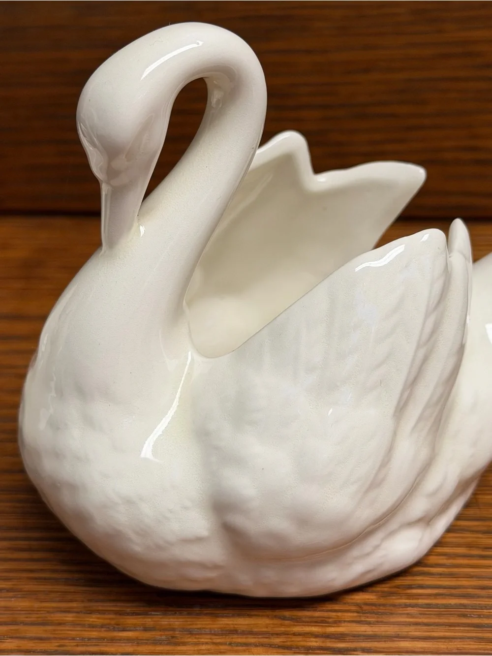 White Ceramic Swan Planter Pair Cottagecore Handmade